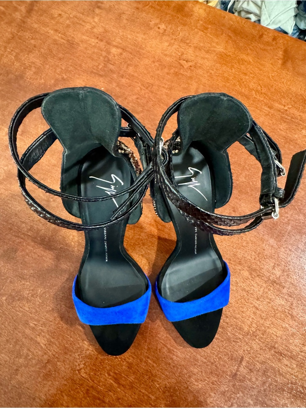 Giuseppe Zanotti Cobalt Blue Suede and Swarovski Crystal Stilettos - Picture 8 of 13